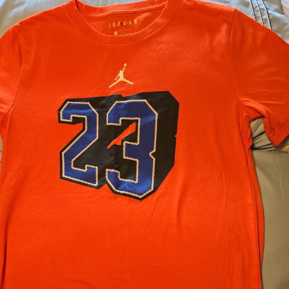 Jordan Bright Orange T-Shirt with Blue 23 Graphic